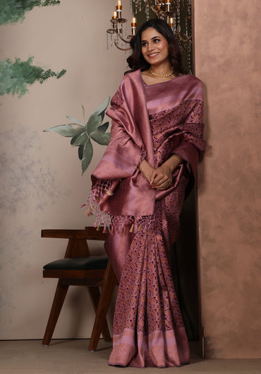 Art Silk Saree Purple Violet Shimmer Floral Jaal