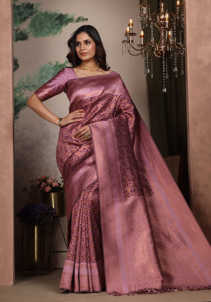 Art Silk Saree Purple Violet Shimmer Floral Jaal