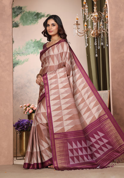 Fancy Saree Deep Plum & Wine Geometric
