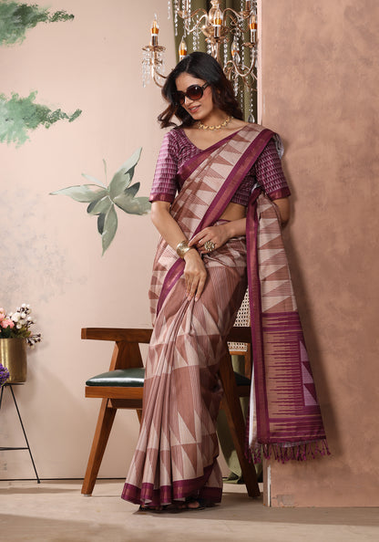 Fancy Saree Deep Plum & Wine Geometric