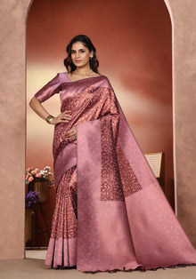Art Silk Saree Golden Cream Rose Floral