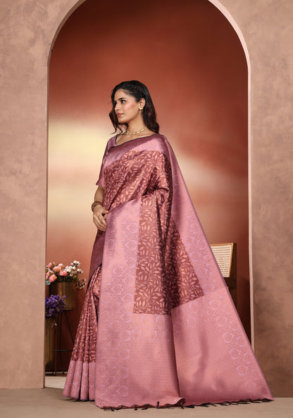 Art Silk Saree Golden Cream Rose Floral