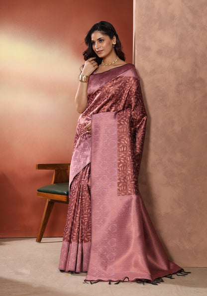 Art Silk Saree Golden Cream Rose Floral