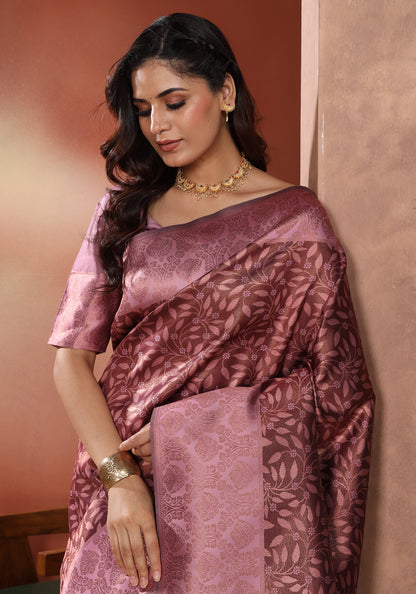 Art Silk Saree Golden Cream Rose Floral