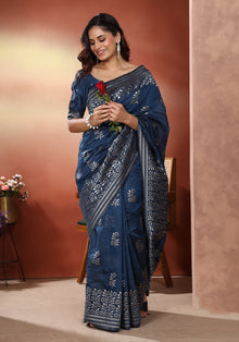 Bhagalpuri Tissue Silk Saree Steel Blue Silver Thread Work