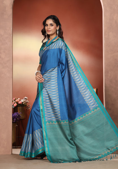 Fancy Saree Royal Blue & Teal Ikat