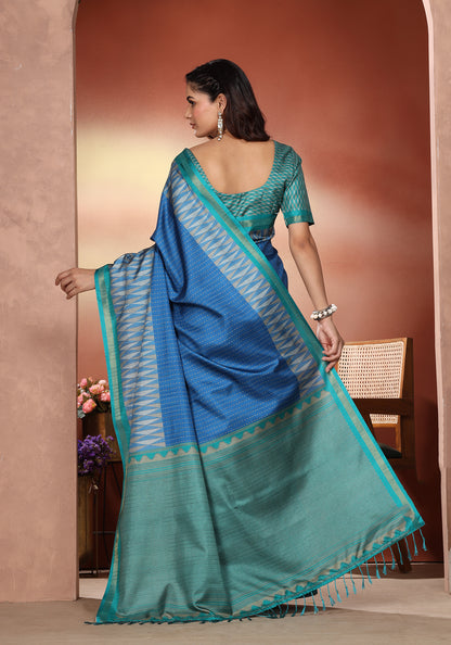 Fancy Saree Royal Blue & Teal Ikat