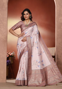 Dola Silk Saree Blush Beige Botanical Print