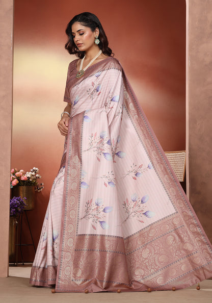 Dola Silk Saree Blush Beige Botanical Print