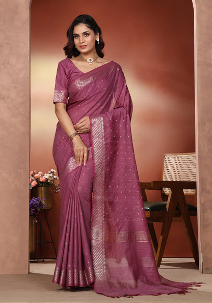Bhagalpuri Tissue Silk Saree Magenta Purple Gold Buti