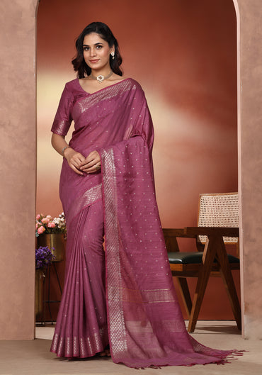 Bhagalpuri Tissue Silk Saree Magenta Purple Gold Buti