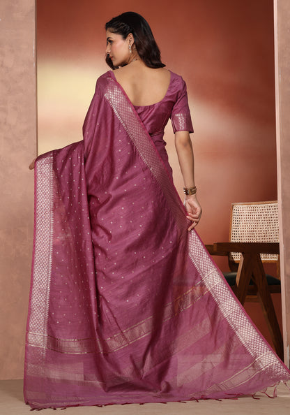 Bhagalpuri Tissue Silk Saree Magenta Purple Gold Buti