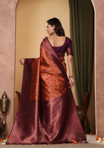 Art Silk Saree Mauve Dusty Rose Floral Jaal