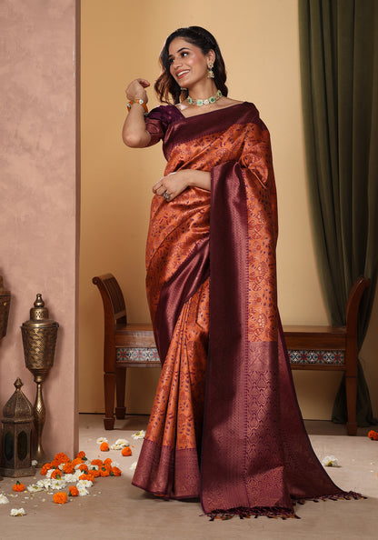Art Silk Saree Mauve Dusty Rose Floral Jaal
