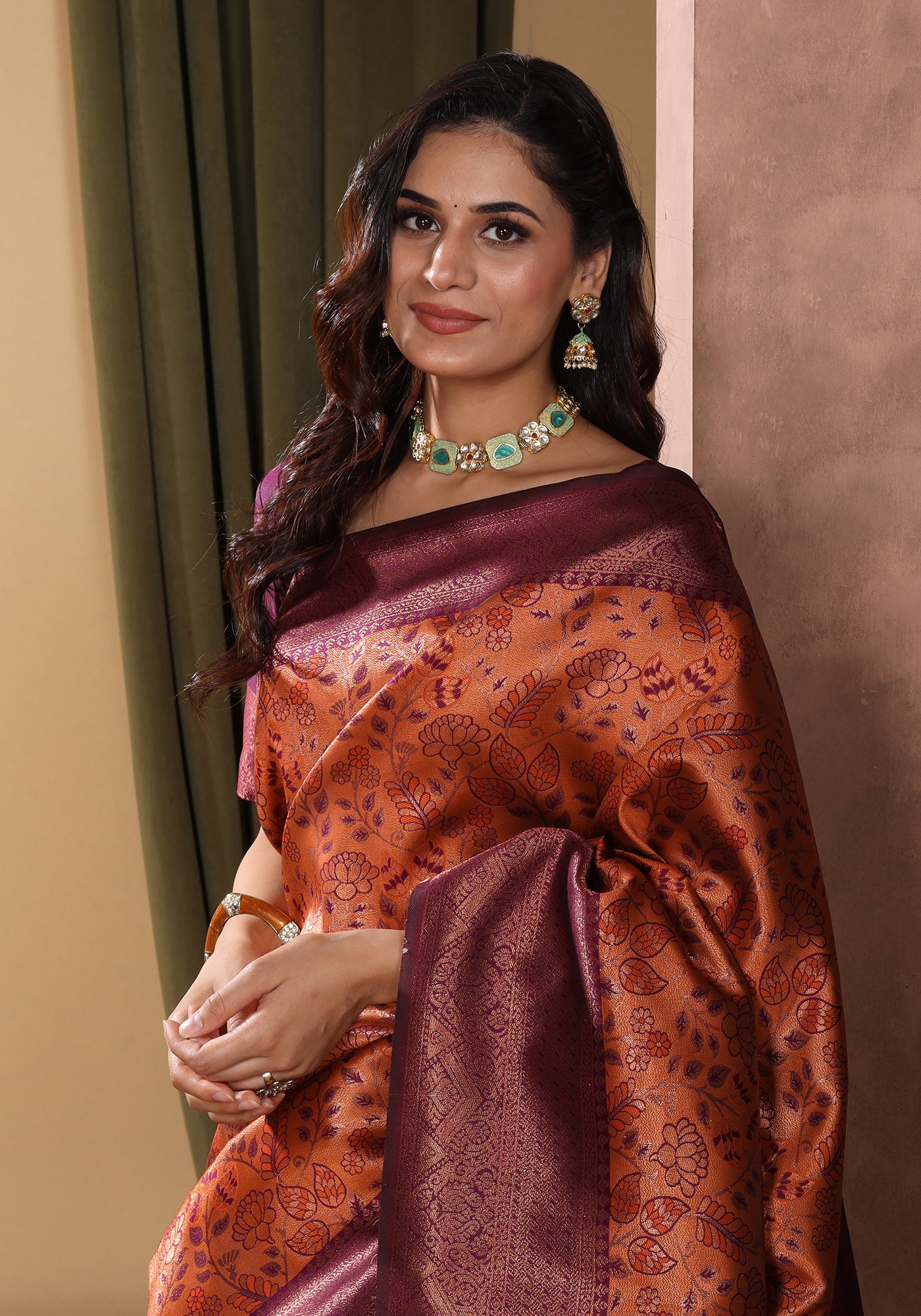 Art Silk Saree Mauve Dusty Rose Floral Jaal