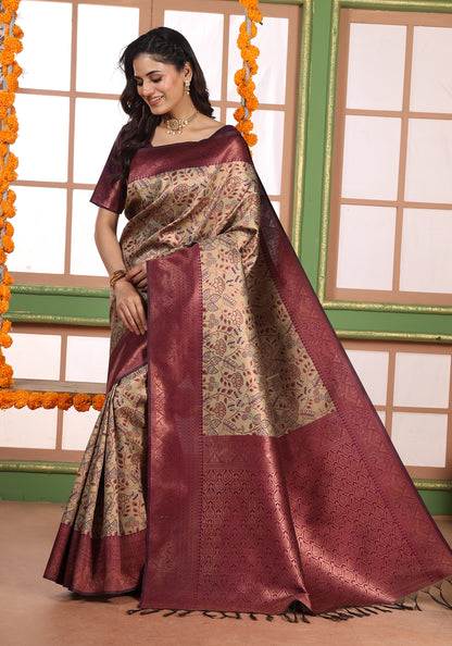 Art Silk Saree Copper Rose Gold Multi-Tonal Floral