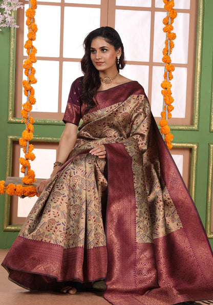 Art Silk Saree Copper Rose Gold Multi-Tonal Floral