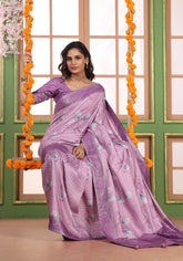 Dola Silk Saree Lavender Purple Floral Print