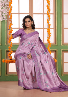 Dola Silk Saree Lavender Purple Floral Print