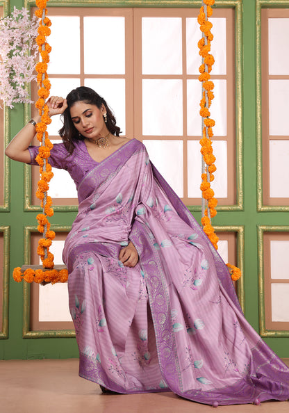 Dola Silk Saree Lavender Purple Floral Print