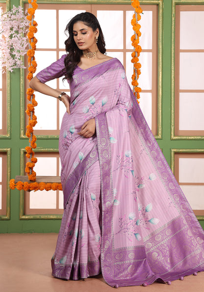 Dola Silk Saree Lavender Purple Floral Print