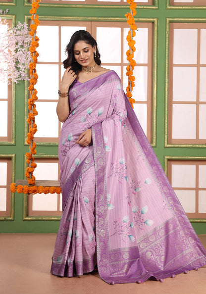 Dola Silk Saree Lavender Purple Floral Print