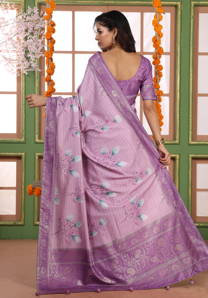 Dola Silk Saree Lavender Purple Floral Print