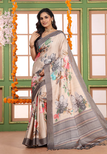 Fancy Saree Beige Floral Print