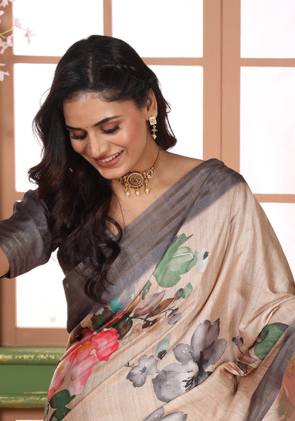 Fancy Saree Beige Floral Print