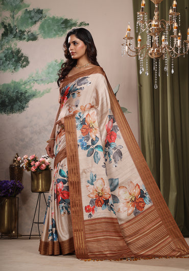 Fancy Saree Copper Botanical Print