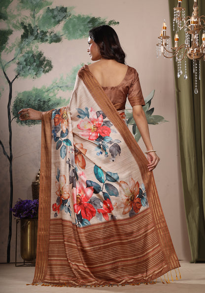 Fancy Saree Copper Botanical Print