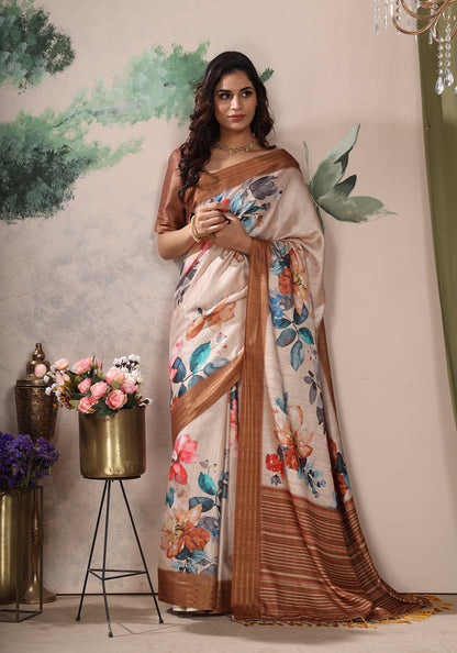 Fancy Saree Copper Botanical Print