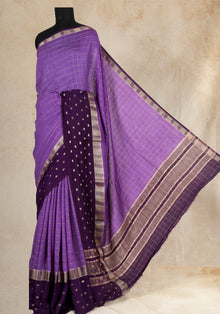 Soft Chanderi Silk Saree Violet Purple Checkered Border
