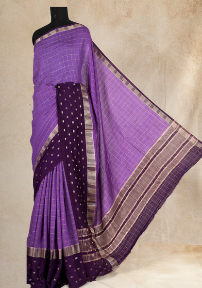 Soft Chanderi Silk Saree Violet Purple Checkered Border