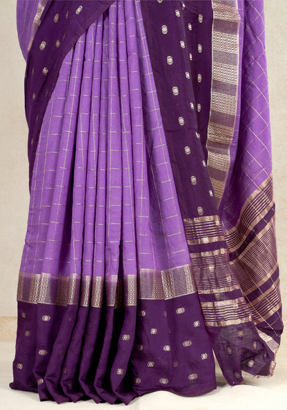 Soft Chanderi Silk Saree Violet Purple Checkered Border