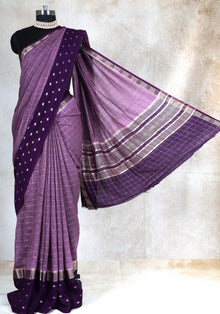 Soft Chanderi Silk Saree Dusty Lavender Purple Dotted Border