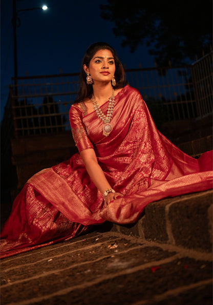 Premium Bridal Saree - Red and Gold - VIA-1-2602 - view 7