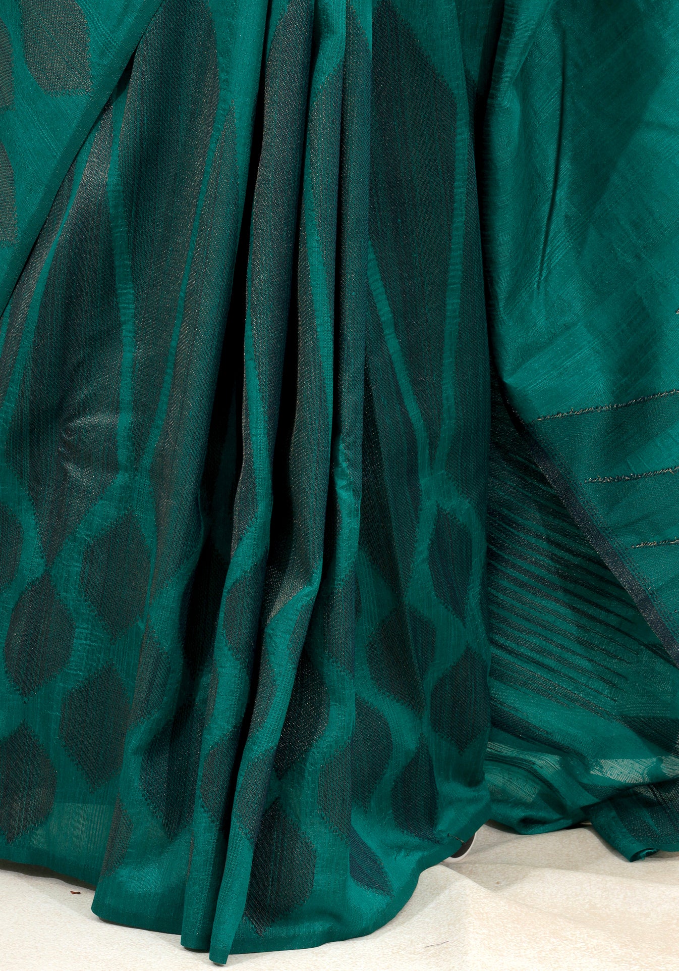 Emerald Teal Woven Motif Tissue Silk Saree - TBS-1-2004