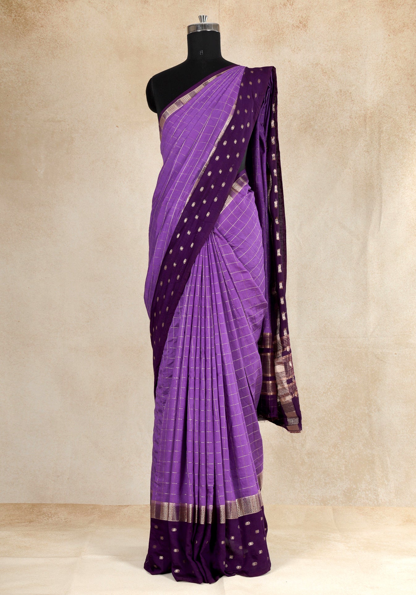 Violet Purple Checkered Border Fancy Saree - VGS-1-3001