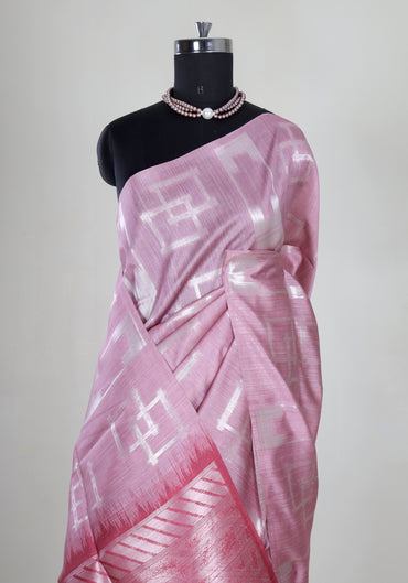 Rose Pink Silver Ikat Tissue Silk Saree - TSS-1-1001