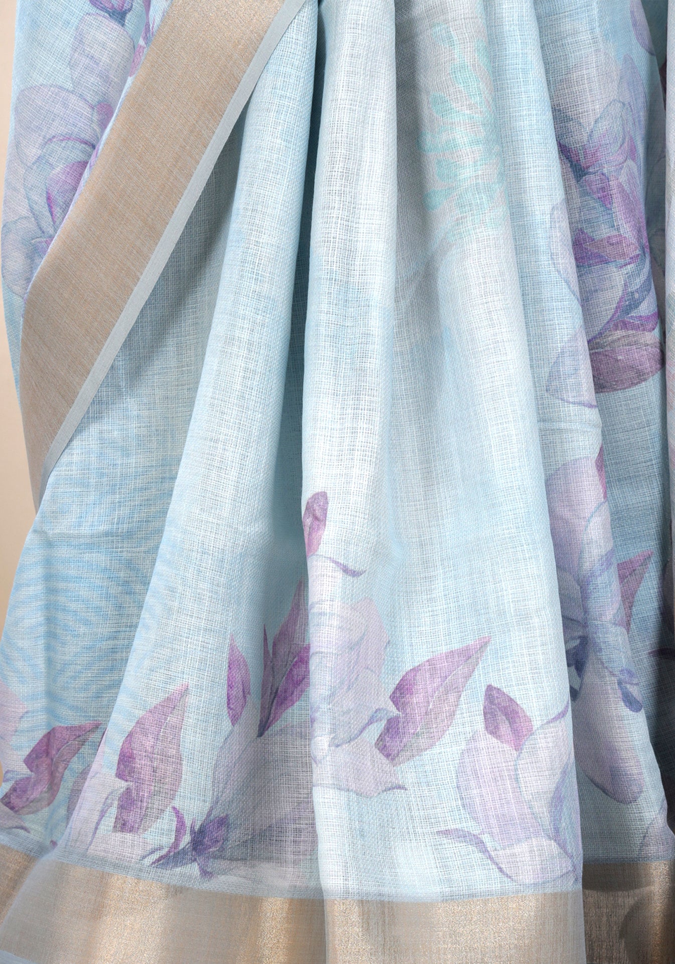 Powder Blue Pastel Floral Soft Organza Saree - FUS-1-1002