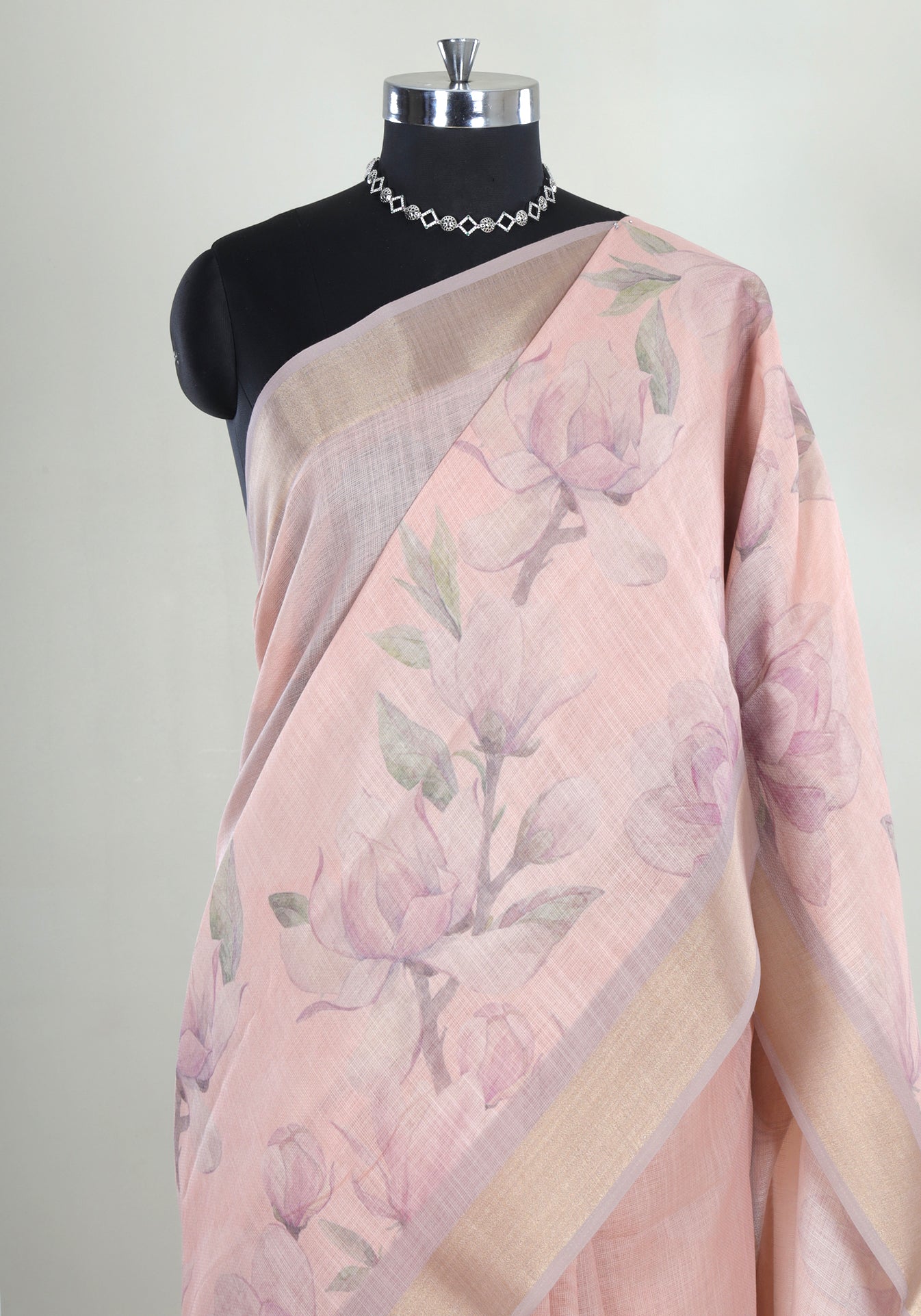 Blush Pink Pastel Floral Soft Organza Saree - FUS-1-1001