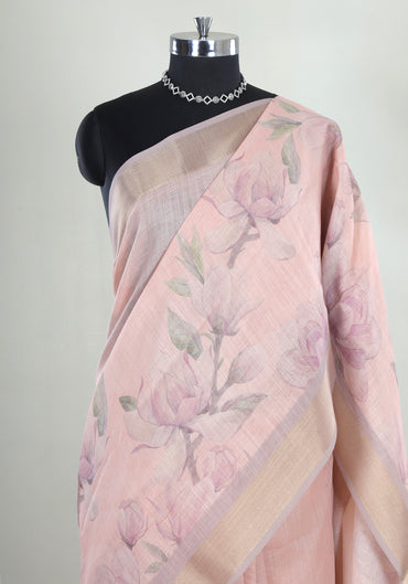 Blush Pink Pastel Floral Soft Organza Saree - FUS-1-1001