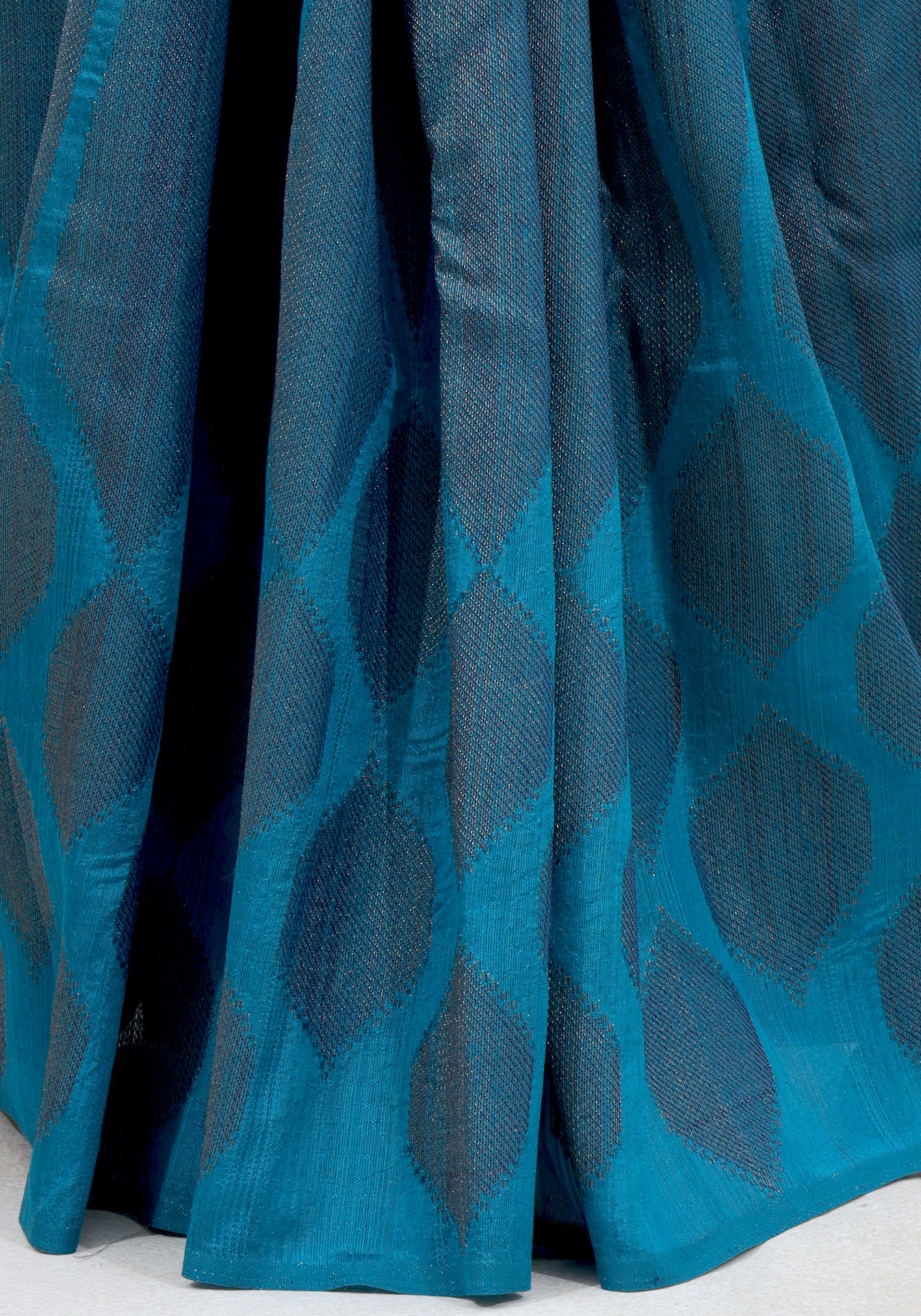 Dhupian Thread Silk Saree Peacock Blue Woven Motif