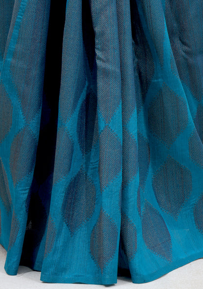 Dhupian Thread Silk Saree Peacock Blue Woven Motif