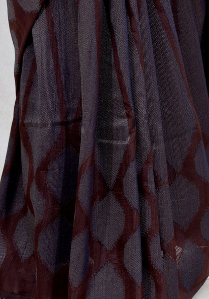 Dhupian Thread Silk Saree Deep Coffee Brown Woven Motif