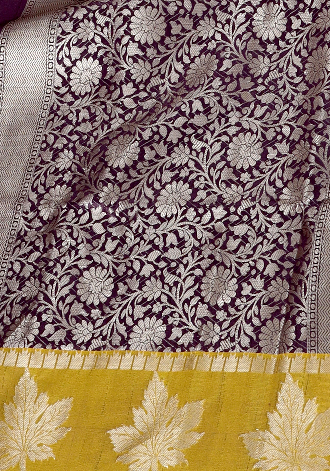 Deep Plum Mustard Floral Border Fancy Silk Saree - FSS-1-1003