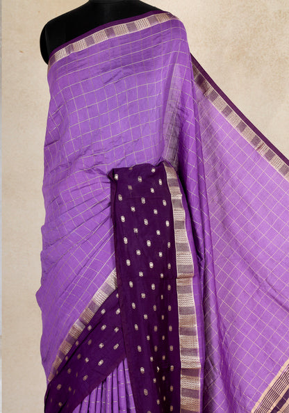 Violet Purple Checkered Border Fancy Saree - VGS-1-3001