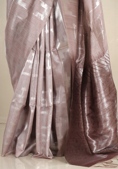 Champagne Beige Silver Geometric Tissue Silk Saree - TSS-1-1003