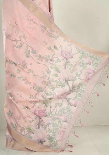 Blush Pink Pastel Floral Soft Organza Saree - FUS-1-1001